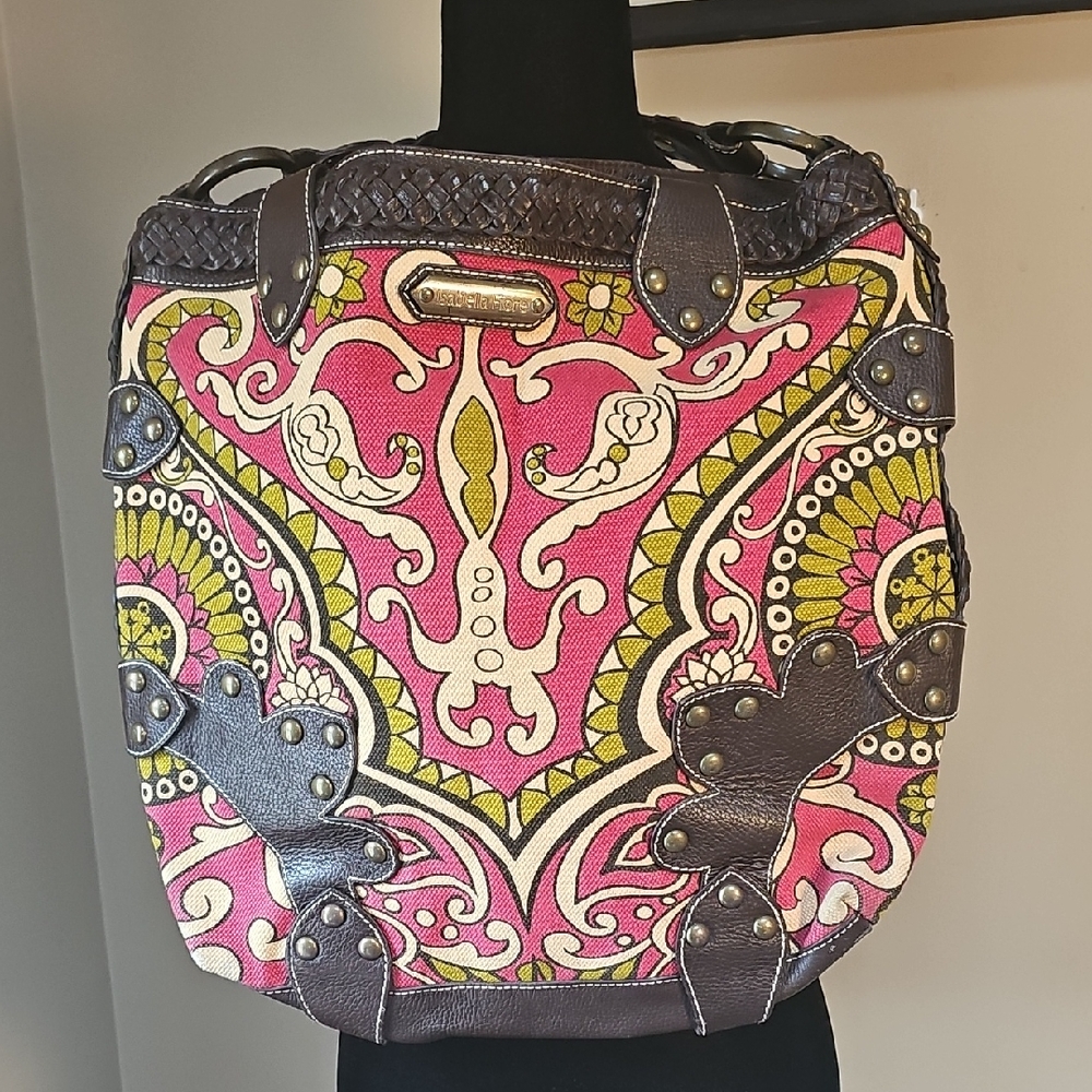 Isabella Fiore Pink and Brown Paisley-Print Tote Rare!!